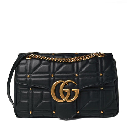 Gucci Calfskin Matelasse Studded Medium GG Marmont Shoulder Bag Black 1 of 9