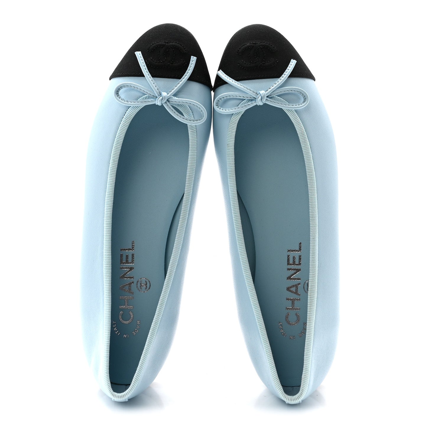 Lambskin Cap Toe CC Ballerina Flats 37.5 Light Blue Black