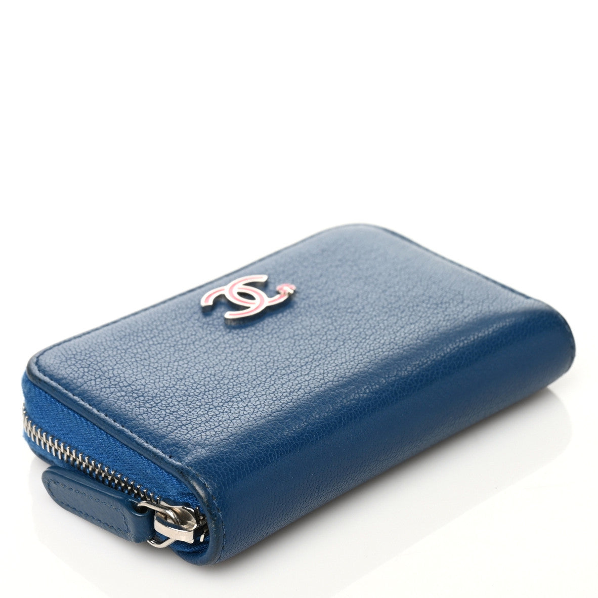 Chanel Goatskin Camellia Zip Coin Purse Dark Blue 4 of 7