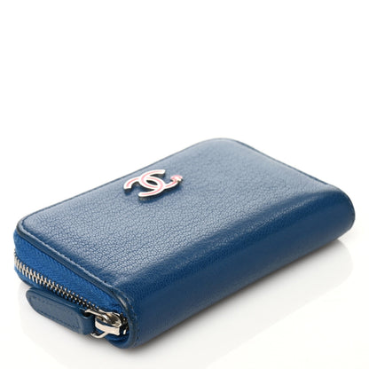 Chanel Goatskin Camellia Zip Coin Purse Dark Blue 4 of 7
