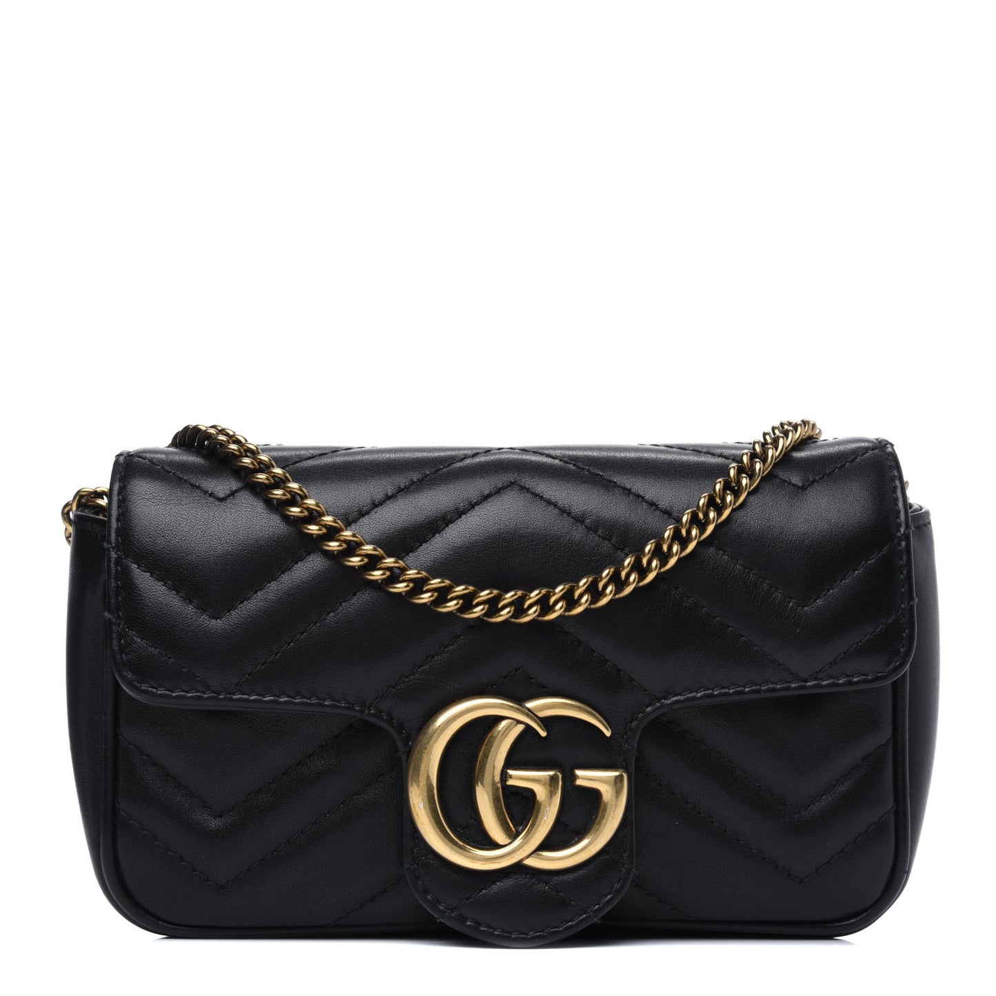 Calfskin Matelasse Super Mini GG Marmont Shoulder Bag Black