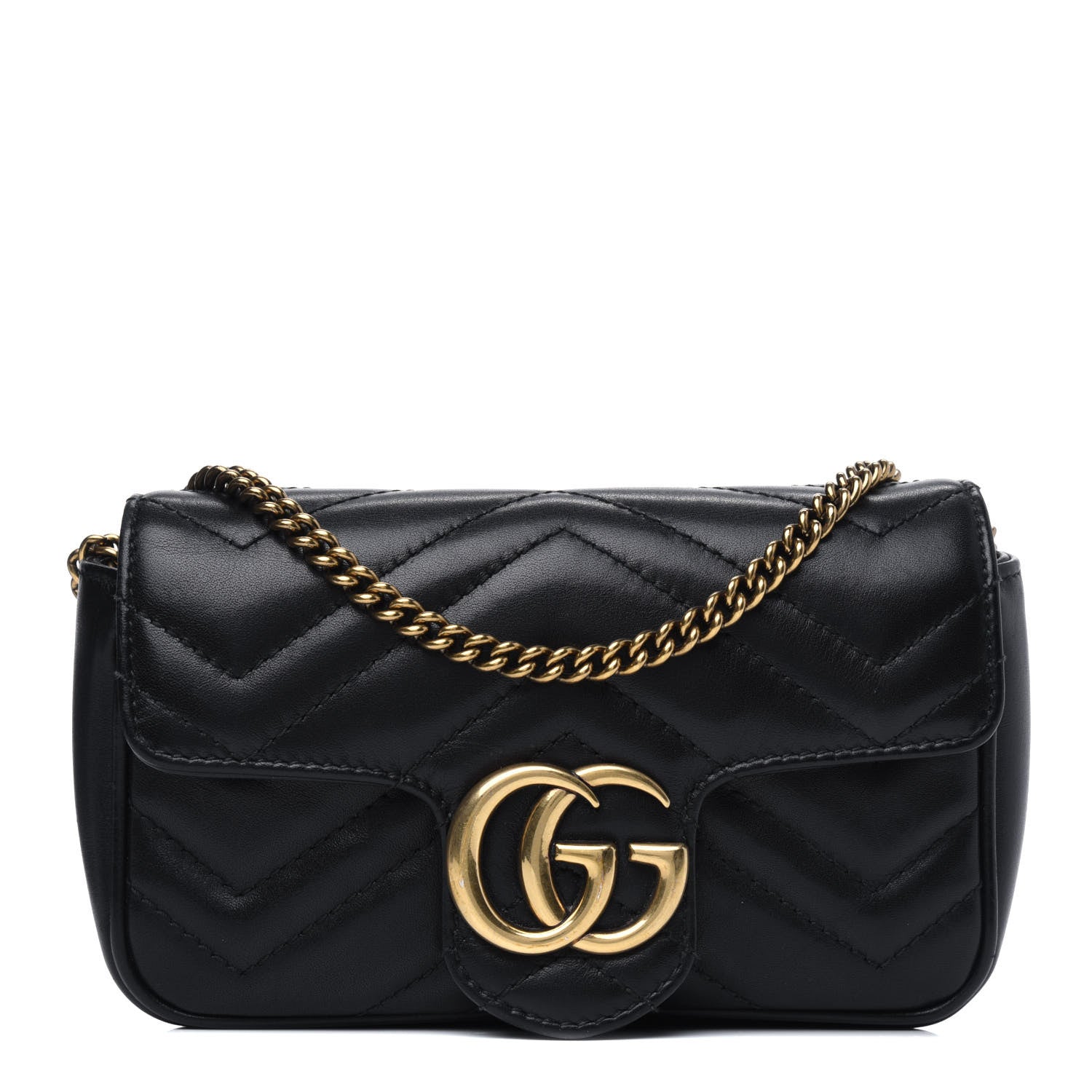 Gucci Calfskin Matelasse Super Mini GG Marmont Shoulder Bag Black 1 of 16