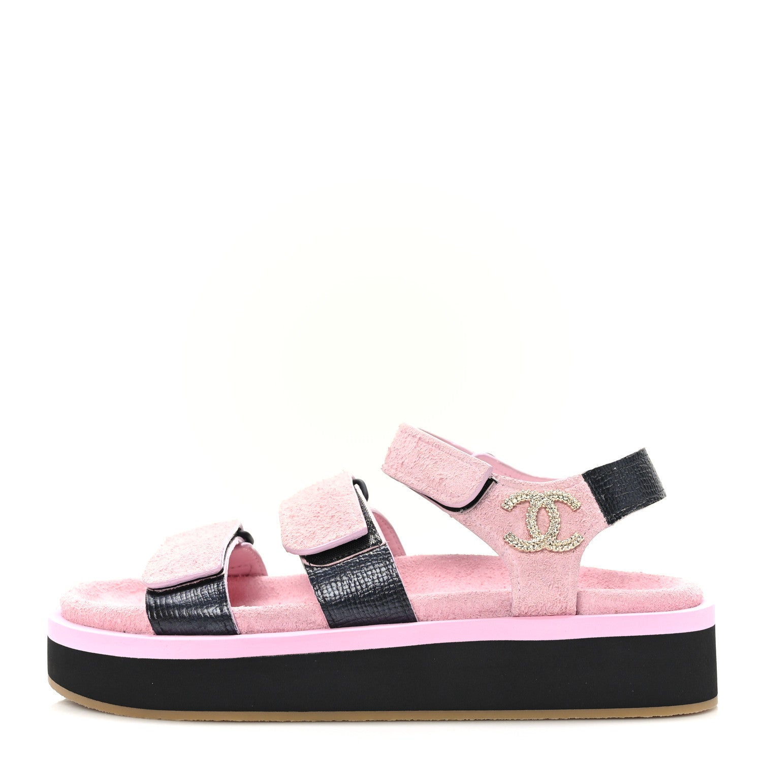 Chanel Suede Calfskin Velcro Flat Sandals 37 Light Pink 1 of 8