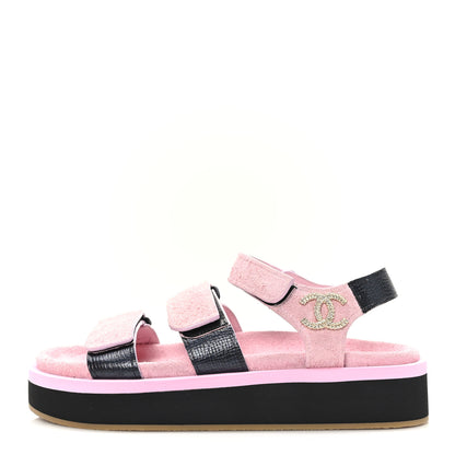 Chanel Suede Calfskin Velcro Flat Sandals 37 Light Pink 1 of 8