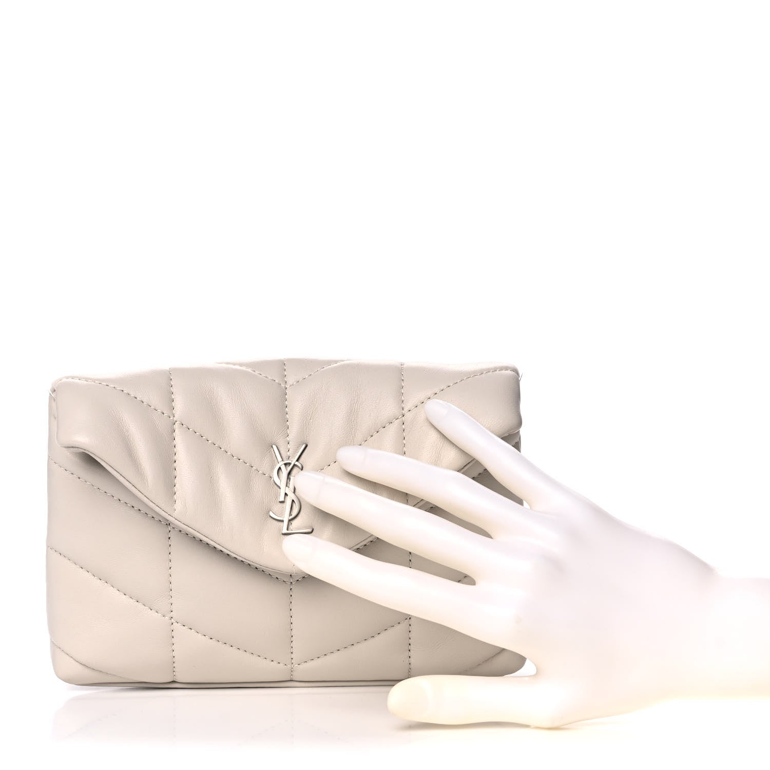 Saint Laurent Lambskin Monogram Loulou Puffer Pouch Clutch Crema Soft 2 of 10