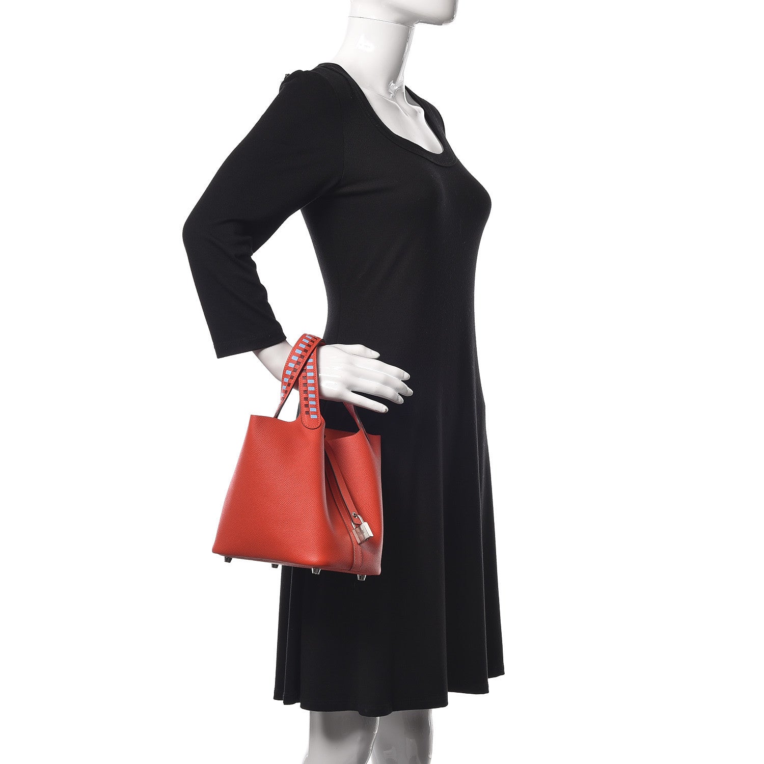 Hermes Epsom Tressage De Cuir Picotin Lock 18 PM Capucine Celeste Rouge H 2 of 10