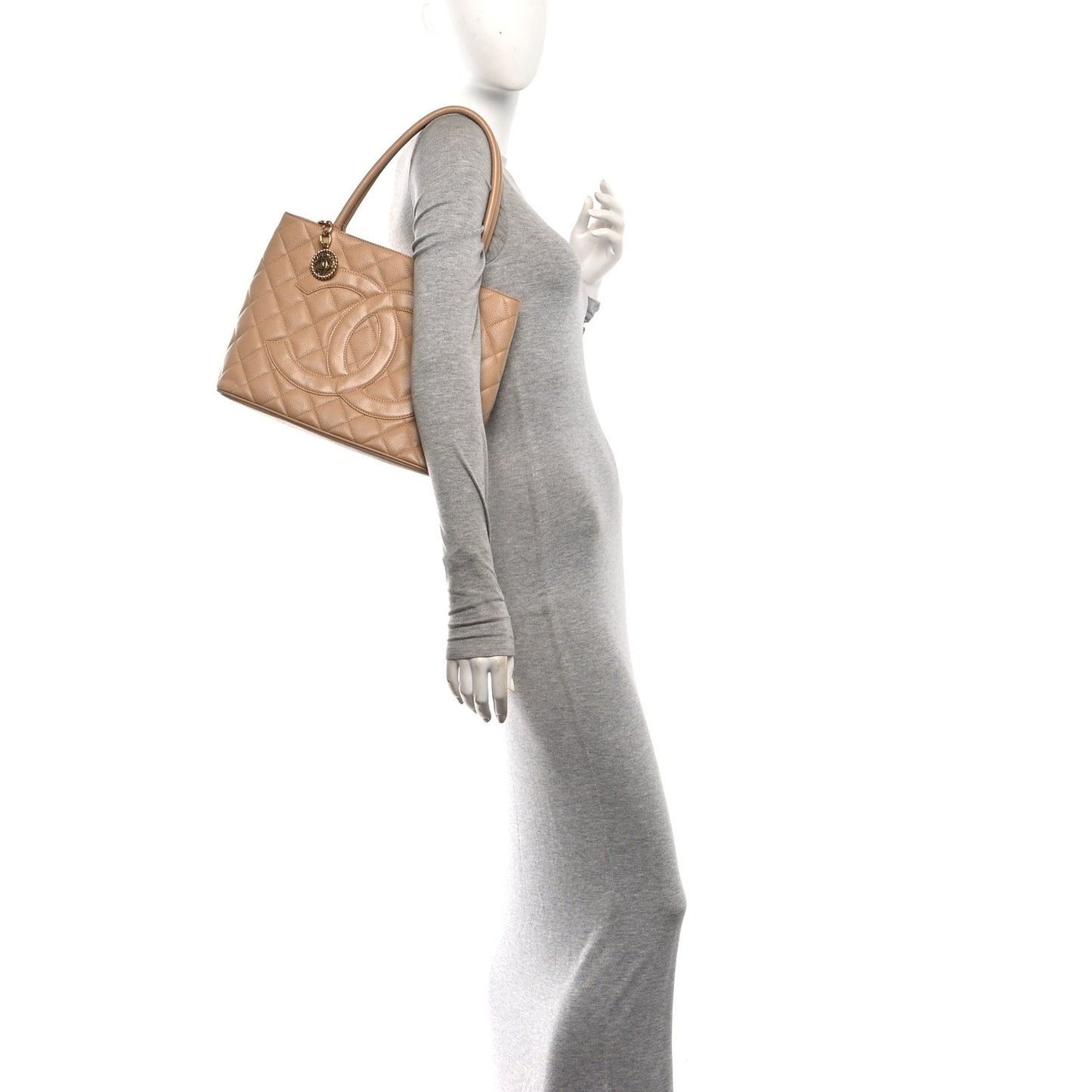 Caviar Quilted Medallion Tote Beige