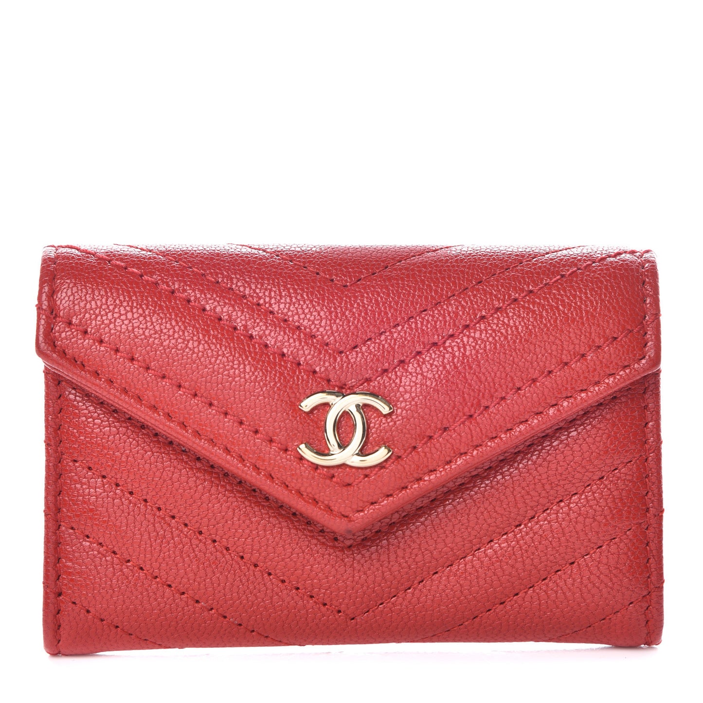 Shiny Goatskin Chevron Quilted Card Holder Wallet Red