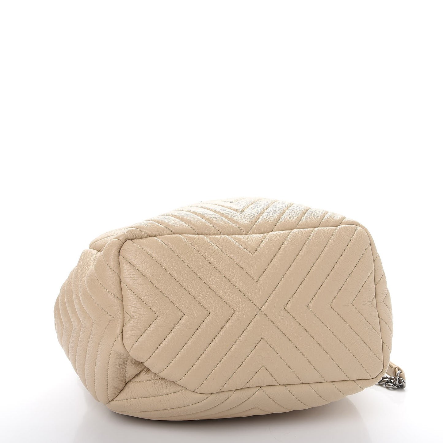 Deerskin Chevron Medium CC Chain Bucket Drawstring Bag Beige
