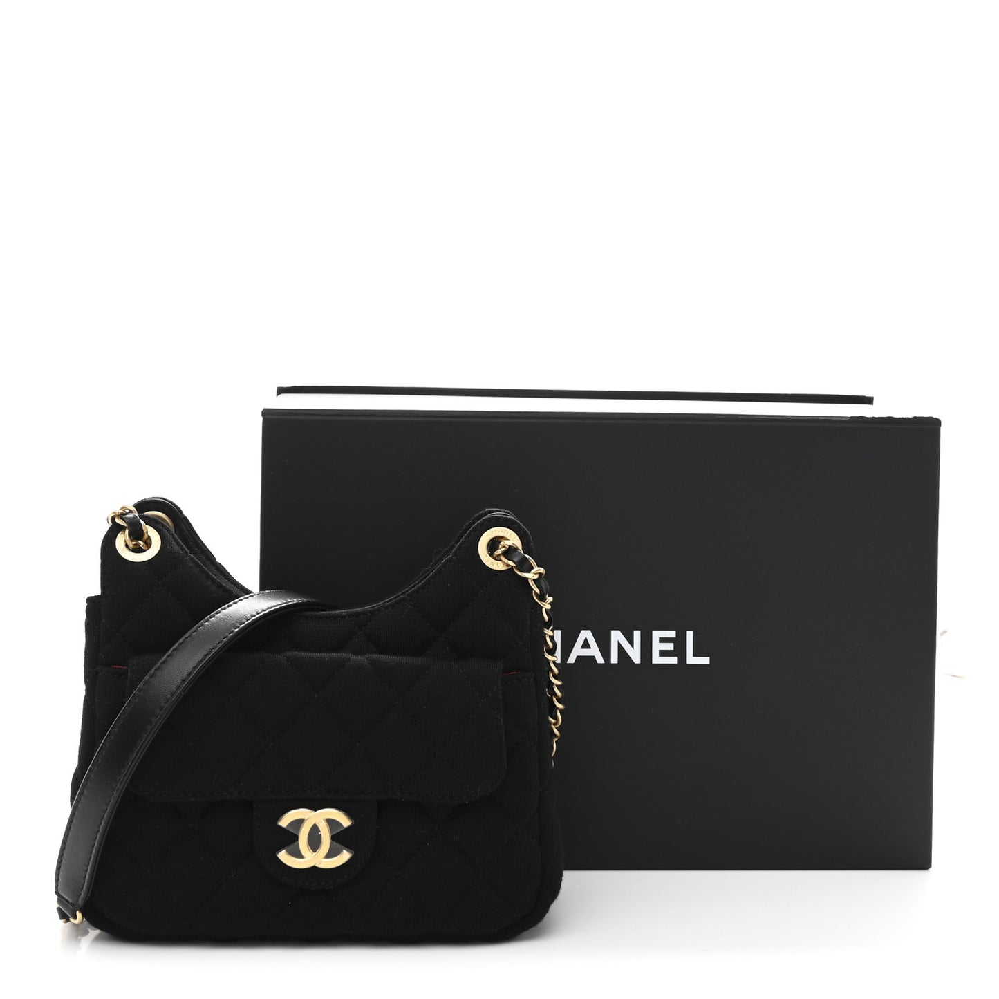 Jersey Quilted Small Wavy CC Hobo Black