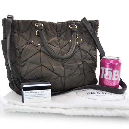 Prada Tessuto Nylon Chevron Quilted Tote Ebano 3 of 8