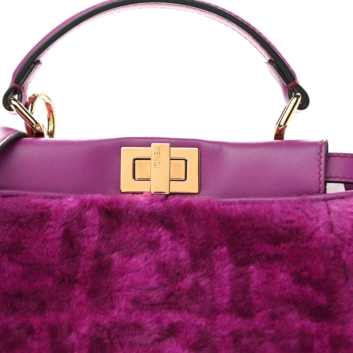 Fendi Shearling Nappa Macro FF 1974 Mini Peekaboo Iconic Satchel Bouganville Magenta Lilac 8 of 10