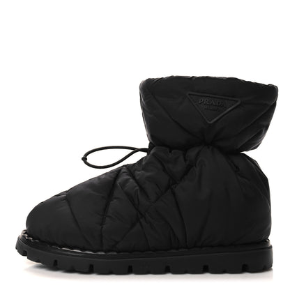 Prada Re-Nylon Piuma Triangle Logo Padded Drawcord 20mm Snow Boots 39.5 Black 1 of 8