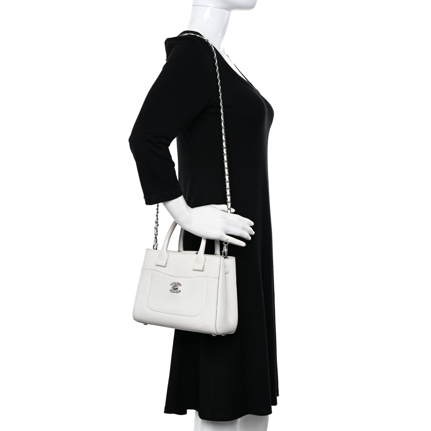 Grained Calfskin Mini Neo Executive Shopper Tote White