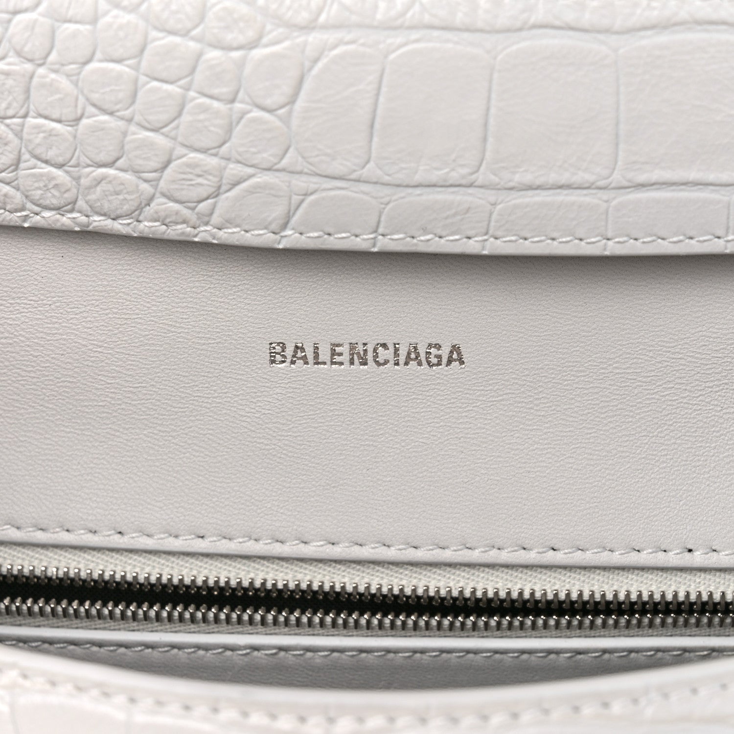 Balenciaga Extra Supple Calfskin Crocodile Embossed M Downtown Shoulder Bag White 6 of 14