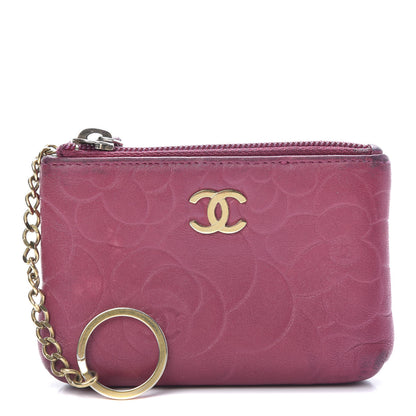 Chanel Lambskin Camellia Embossed Key Holder Case Fuchsia 1 of 16