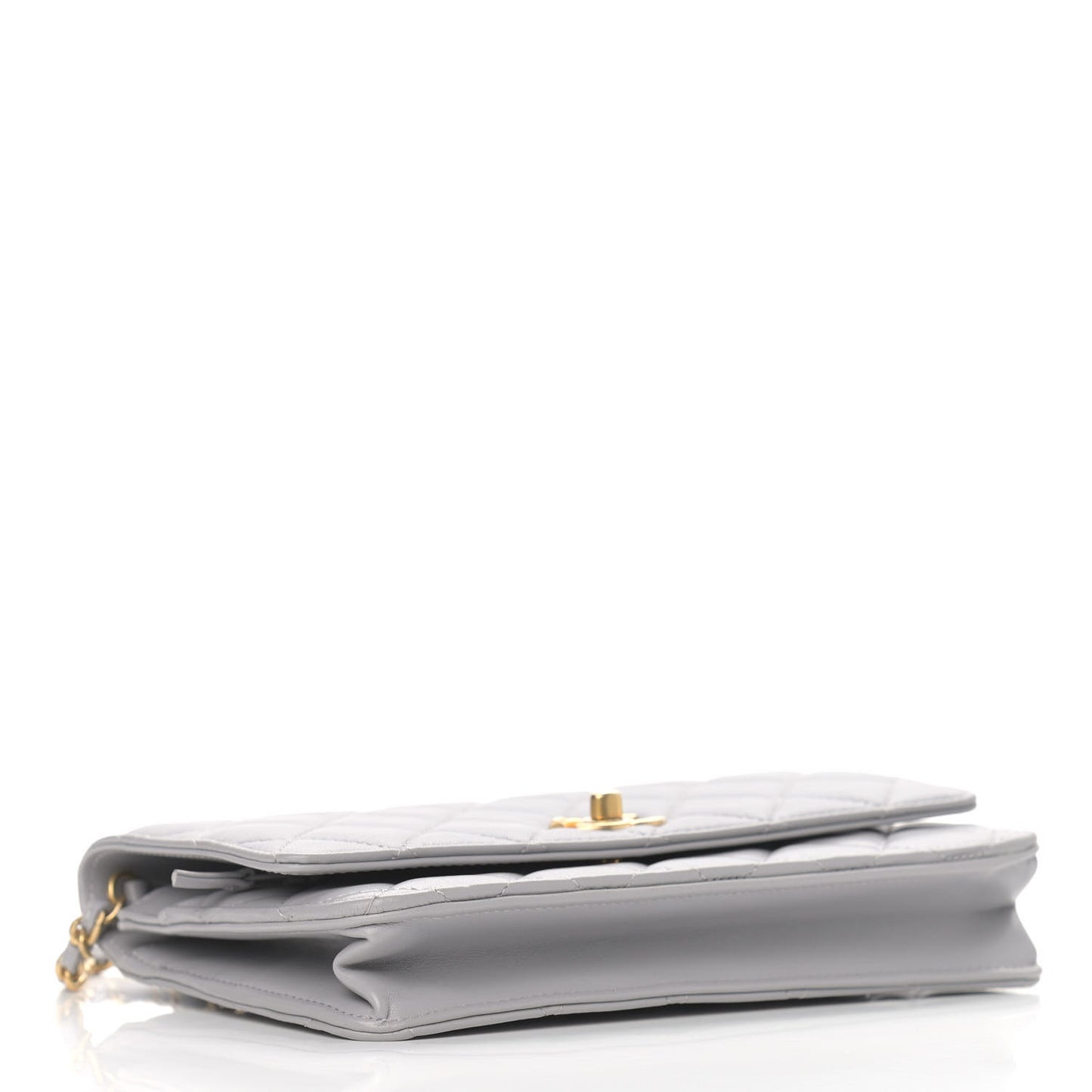 Lambskin Quilted CC Pearl Crush Wallet on Chain WOC Grey