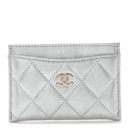 Chanel Metallic Lambskin Quilted CC Card Holder Silver 1 of 8