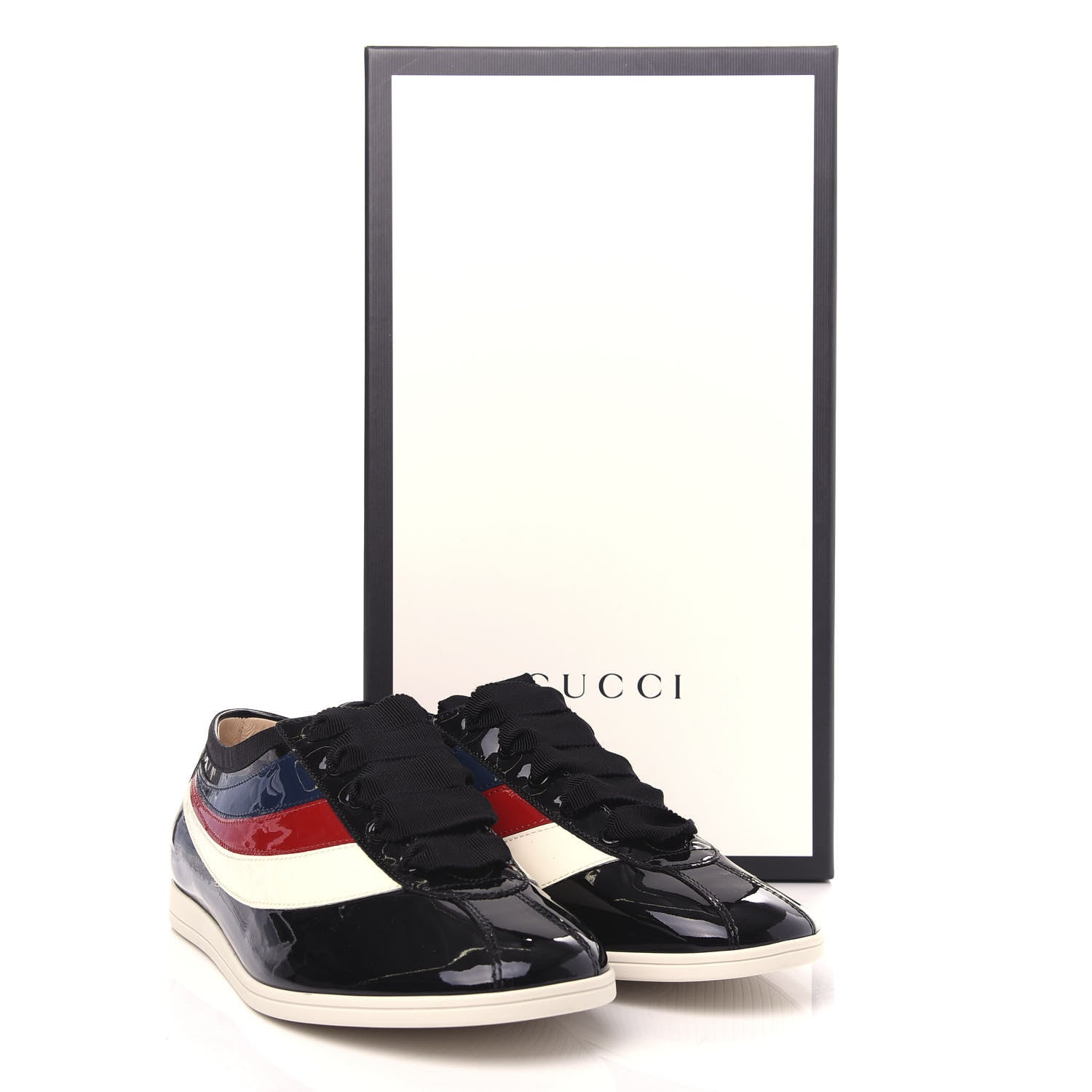 Gucci Patent Calfskin Mens Web Falacer Sneakers 8 Black 12 of 12