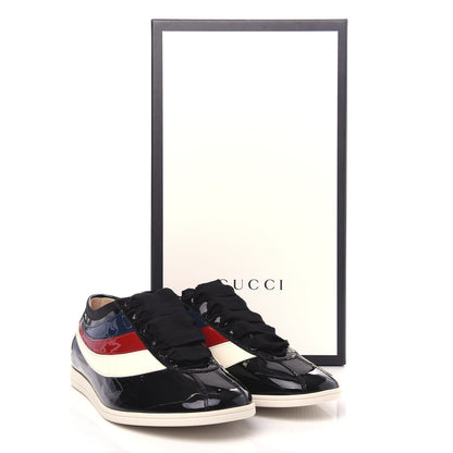 Gucci Patent Calfskin Mens Web Falacer Sneakers 8 Black 12 of 12
