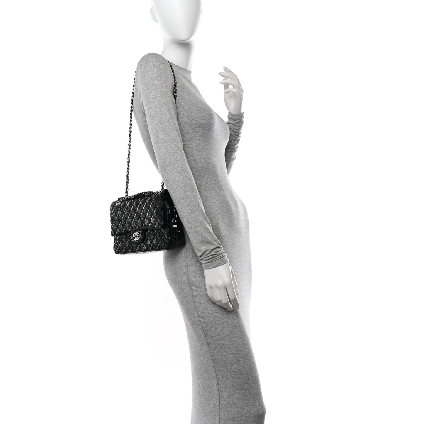 Patent Quilted Medium Double Flap Black