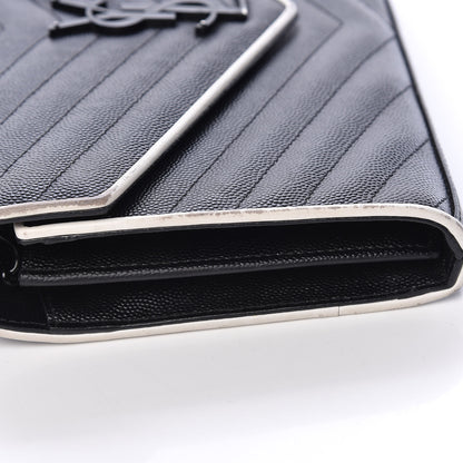 Saint Laurent Grain De Poudre Matelasse Chevron Monogram Chain Wallet Black White 13 of 16