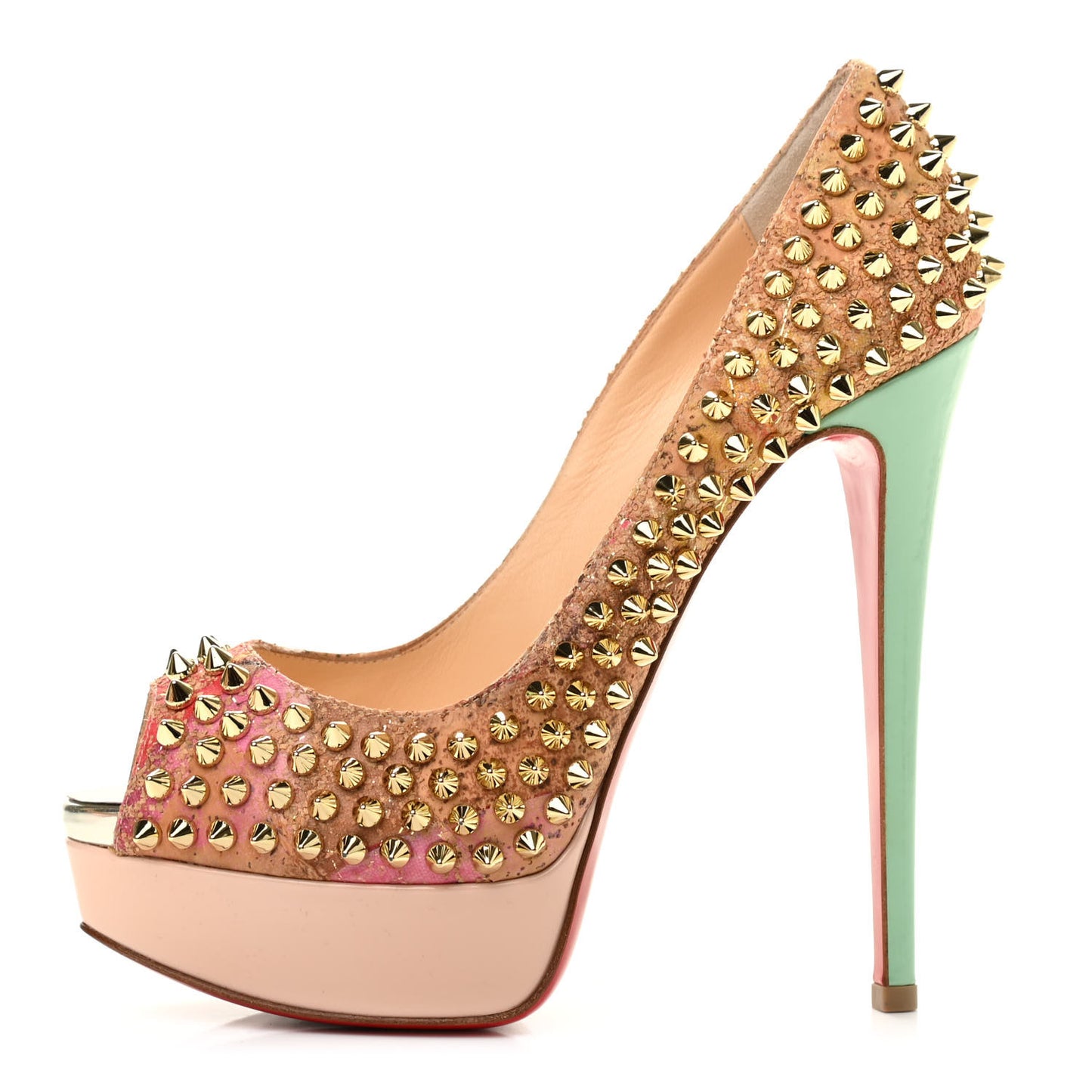 Patent Bloom Print Lady Peep Spikes 150 Pumps 37.5 Multicolor