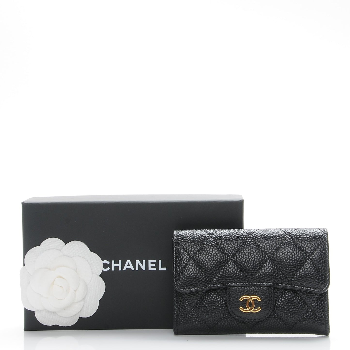 Caviar Quilted Flap Card Holder Black