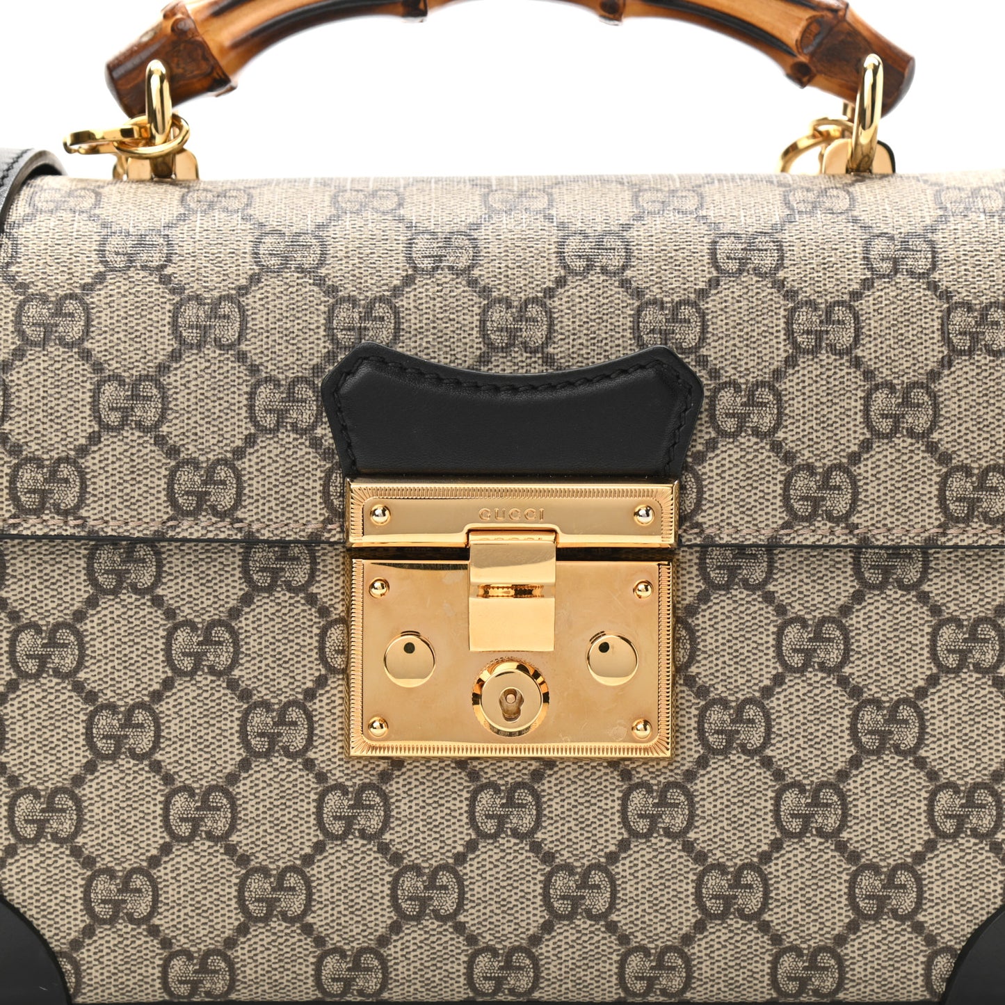 GG Supreme Monogram Small Padlock Bamboo Shoulder Bag Beige Black Cuir