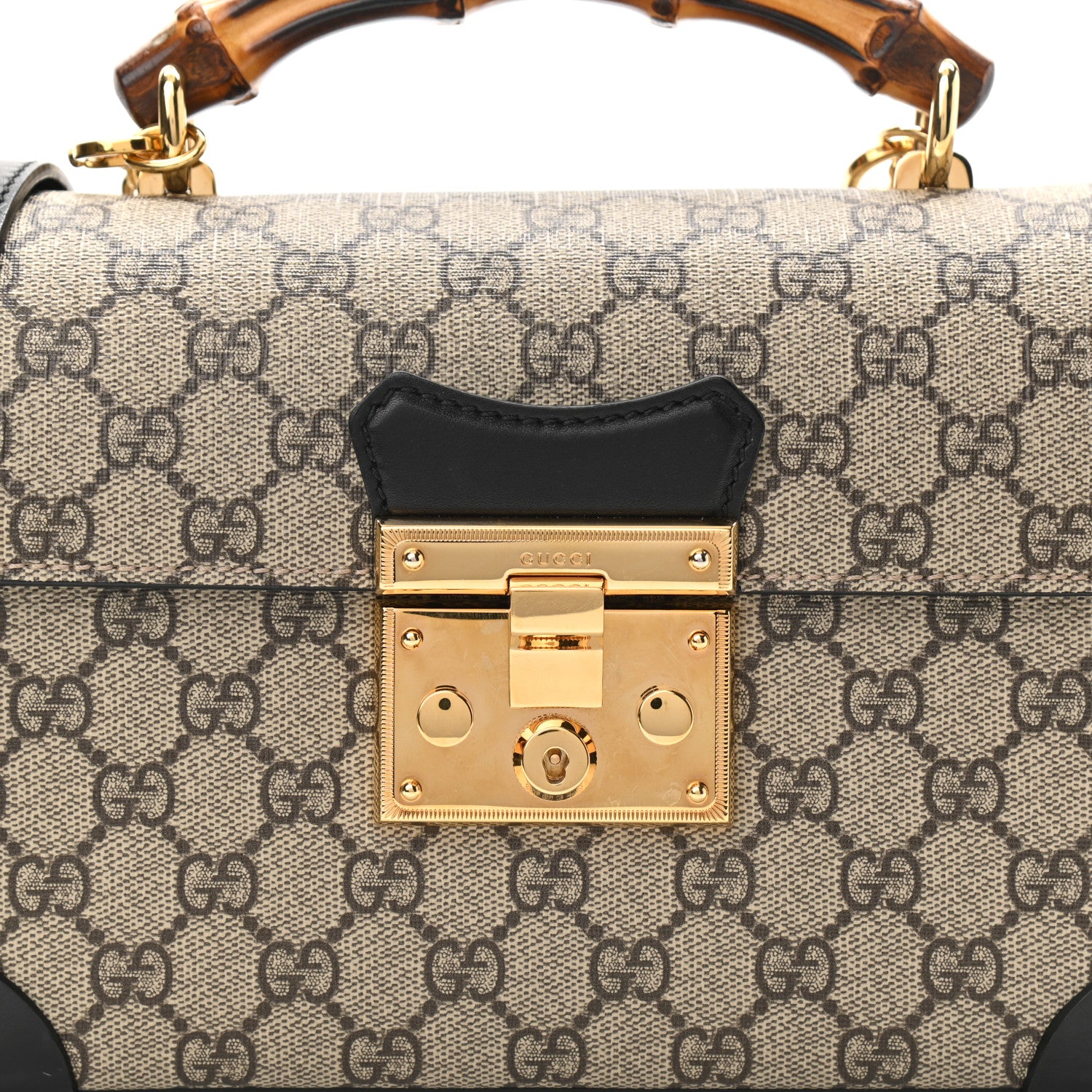Gucci GG Supreme Monogram Small Padlock Bamboo Shoulder Bag Beige Black Cuir 8 of 11