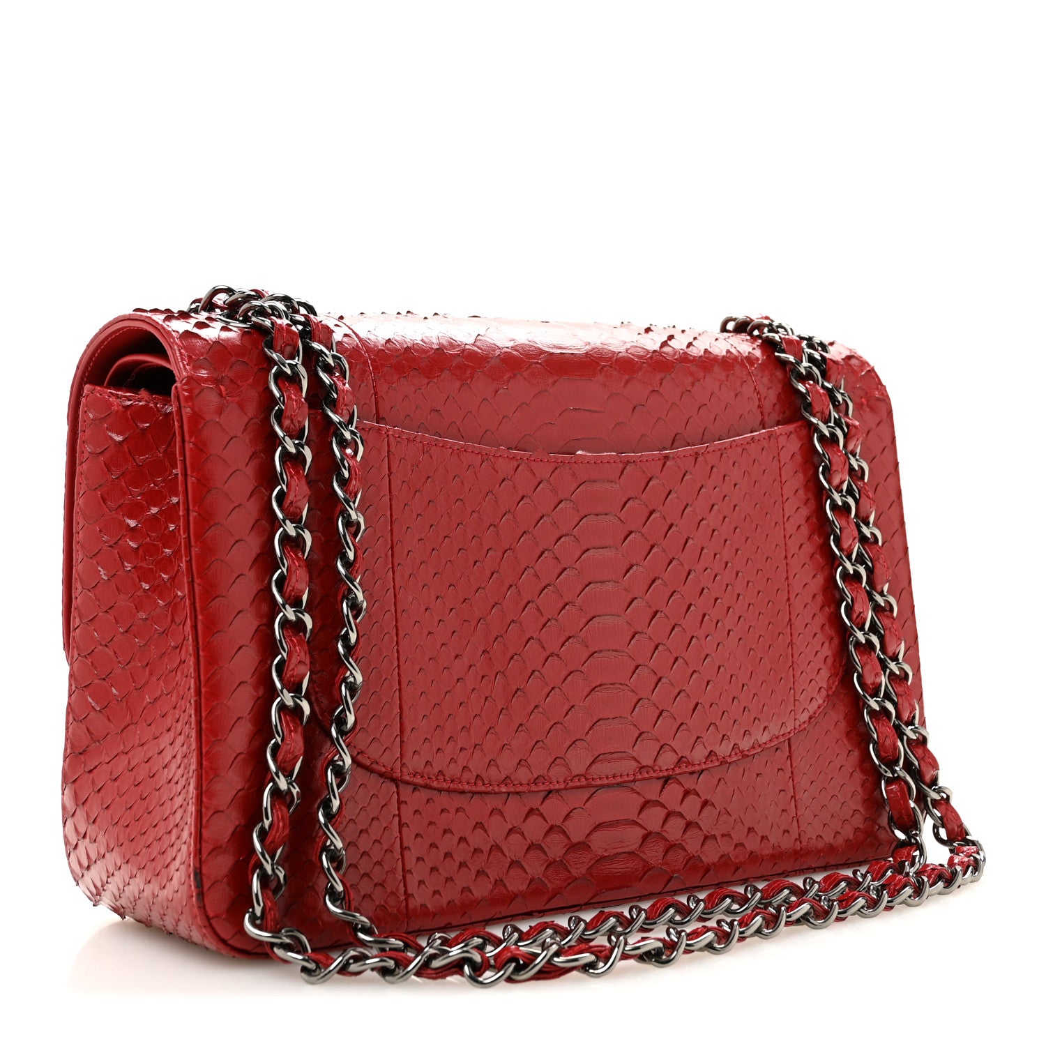 Chanel Snakeskin Jumbo Double Flap Red 3 of 14