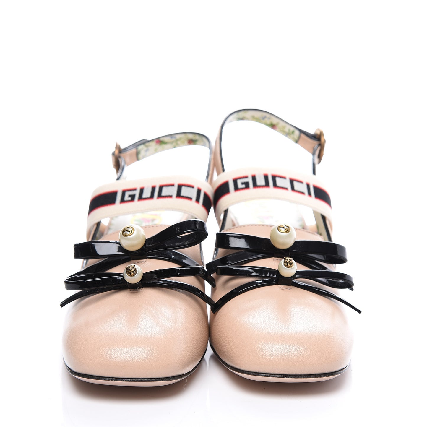 Malaga Kid Bow Ace Stripe Mid-Heel Slingback Pumps 40 Beige