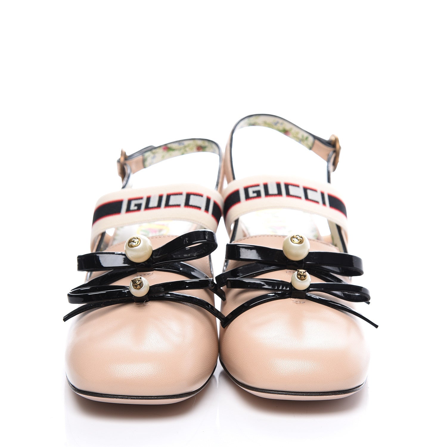 Gucci Malaga Kid Bow Ace Stripe Mid-Heel Slingback Pumps 40 Beige 2 of 11