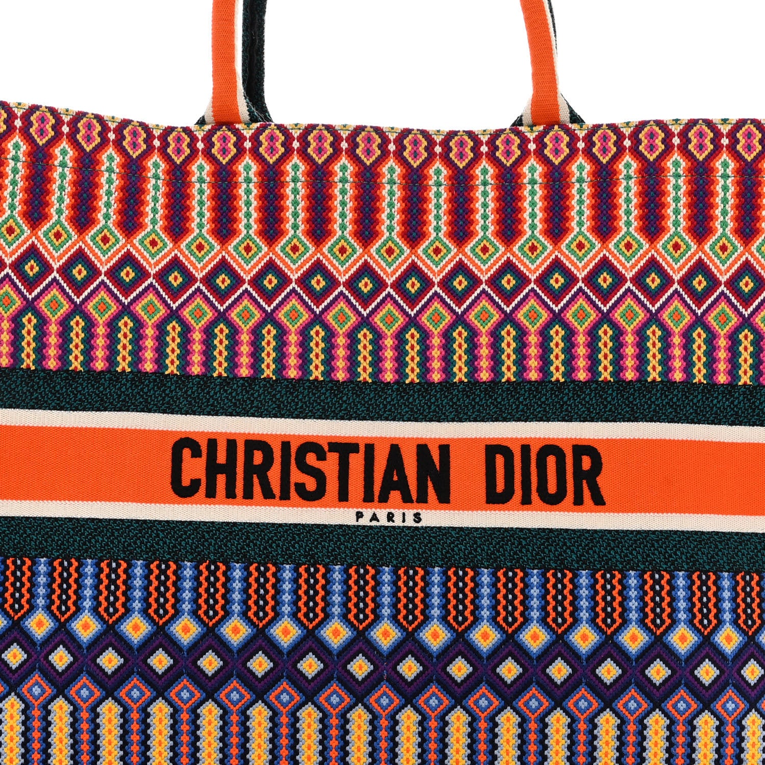 Christian Dior Canvas Embroidered Large Book Tote Orange Multicolor 7 of 9