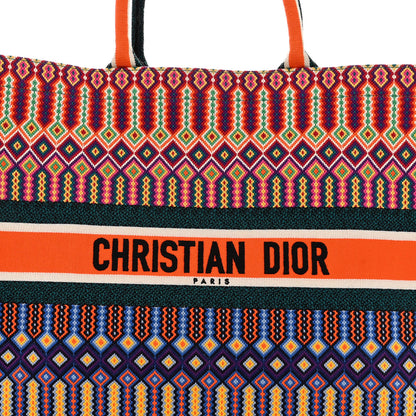 Christian Dior Canvas Embroidered Large Book Tote Orange Multicolor 7 of 9