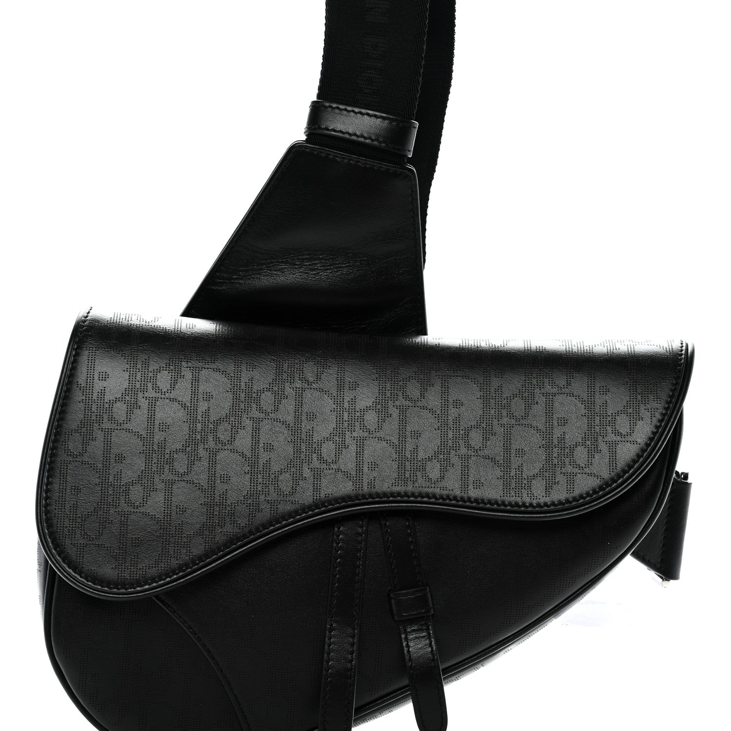 Christian Dior Calfskin Perforated Oblique Galaxy Mens Saddle Bag Black 7 of 10