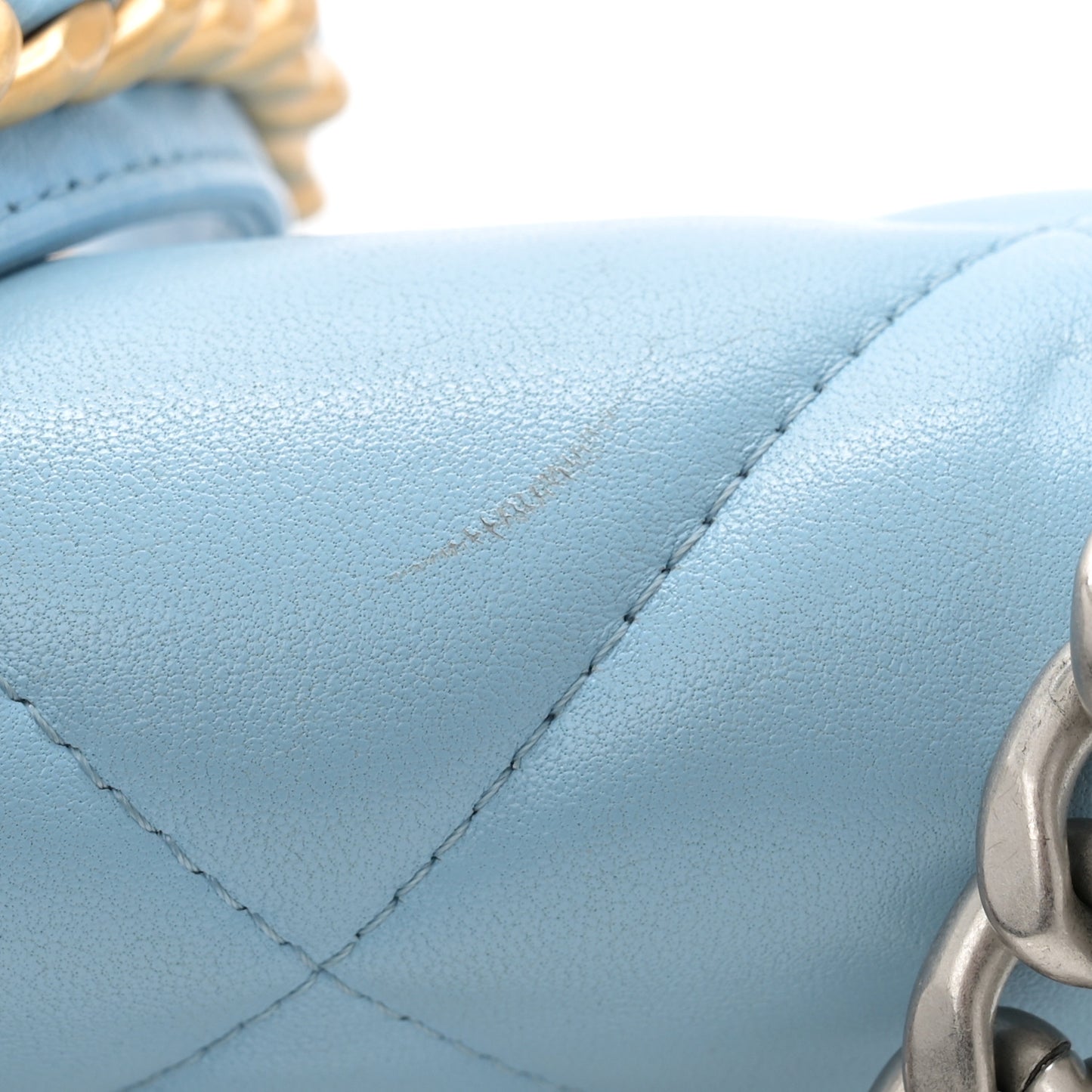Lambskin Quilted Chanel 19 Wallet On Chain WOC Light Blue