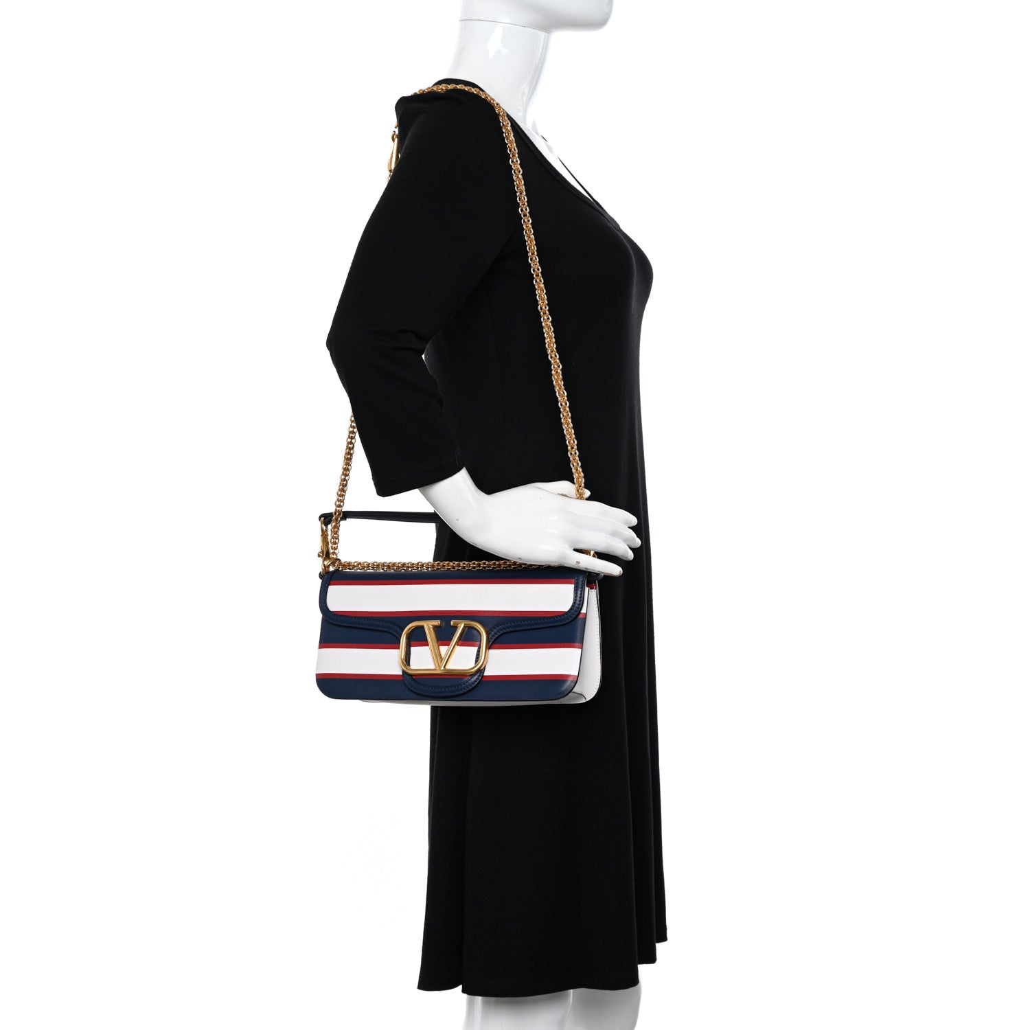 Valentino Garavani Calfskin Striped Vlogo Loco Shoulder Bag White Rouge Pur Worker 2 of 10