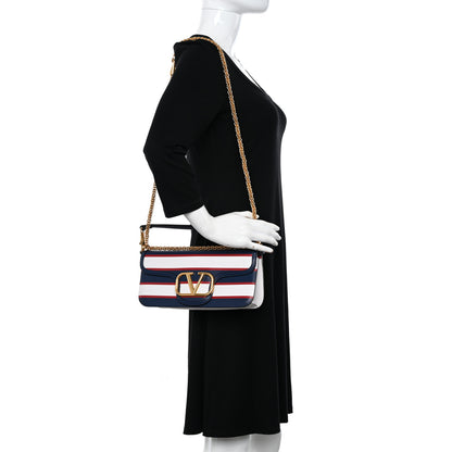Valentino Garavani Calfskin Striped Vlogo Loco Shoulder Bag White Rouge Pur Worker 2 of 10