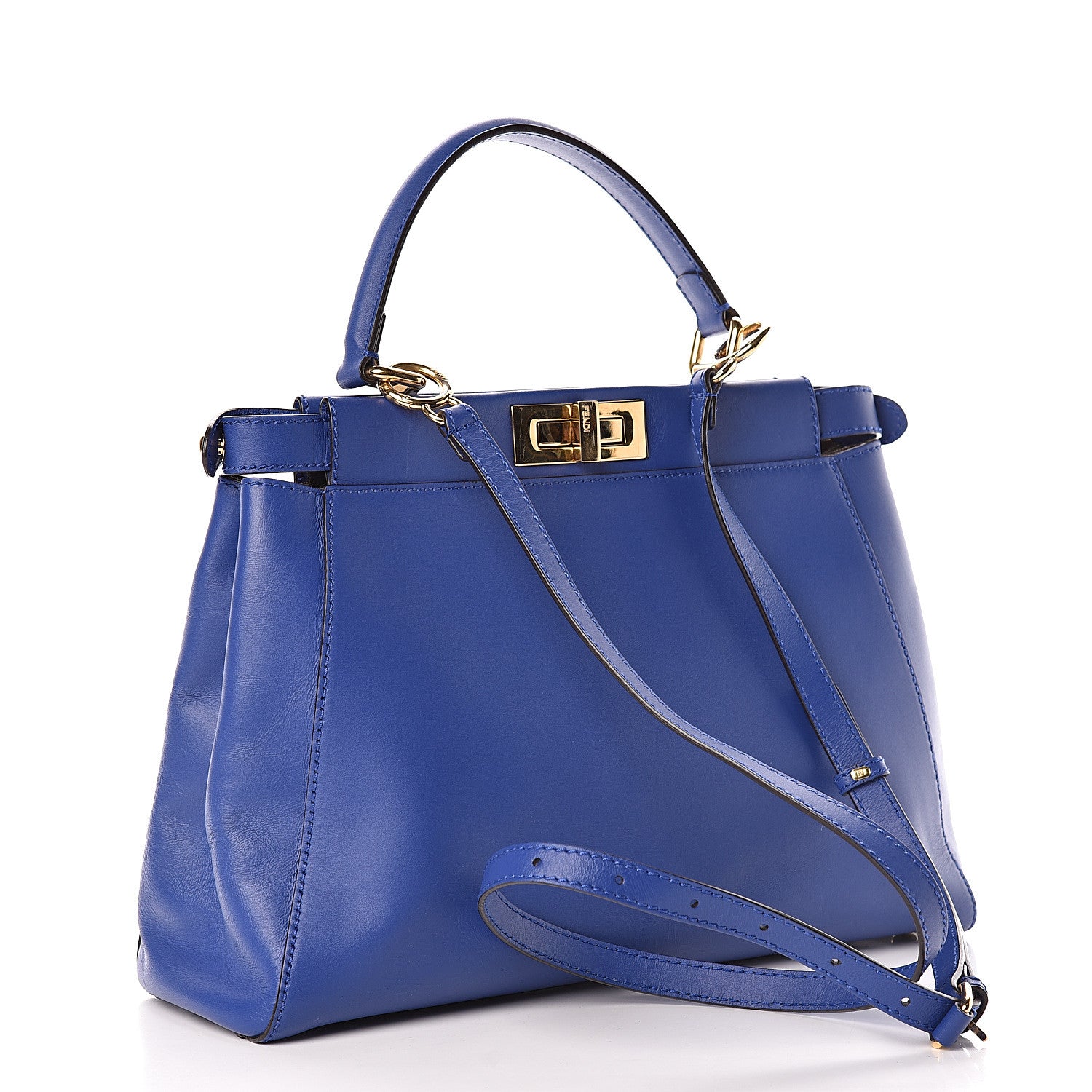 Fendi Vitello Morgan Fabric Jacquard Pequin Medium Peekaboo Iconic Satchel Blue Neon Tobacco 4 of 13