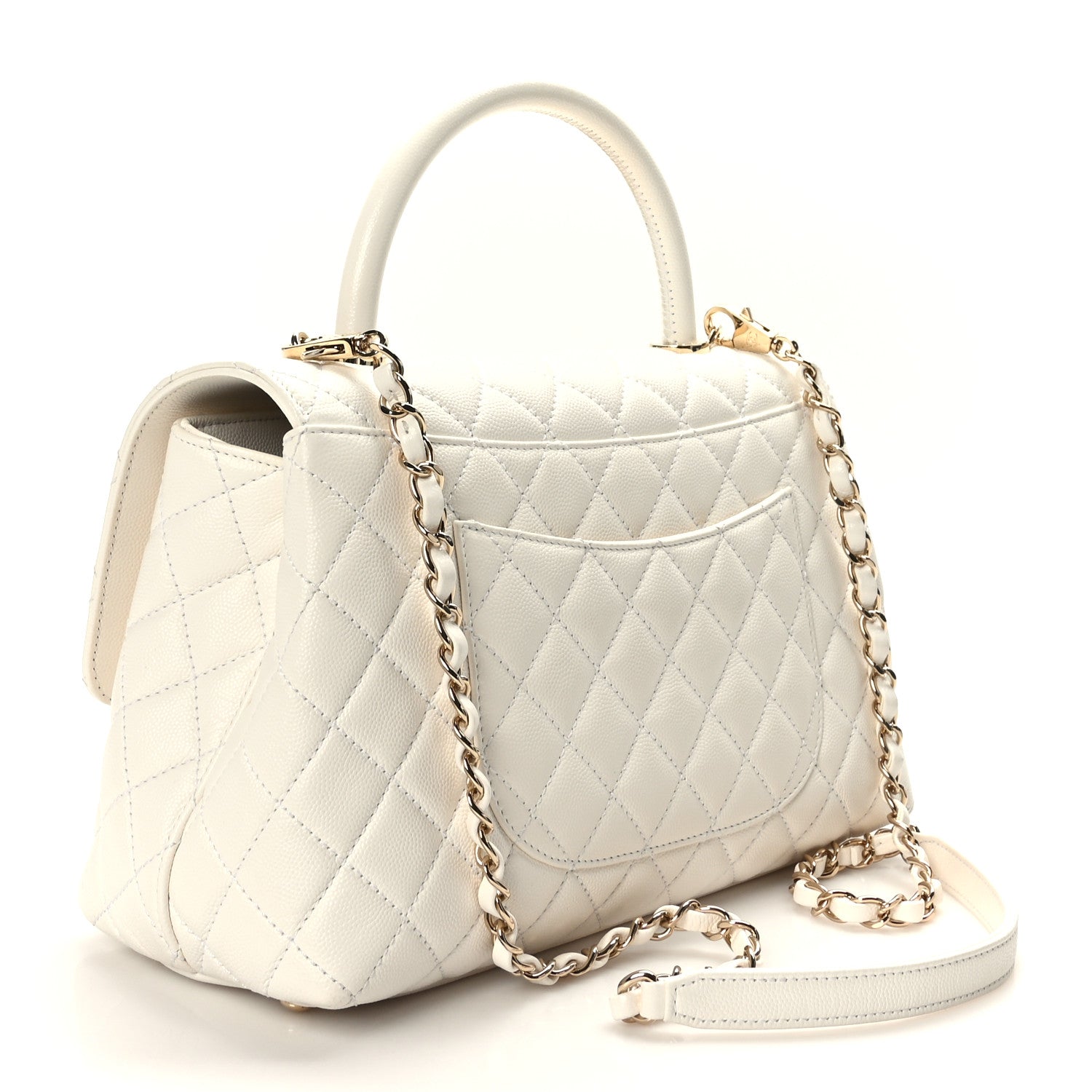 Chanel Caviar Quilted Small Coco Handle Flap White 3 of 10