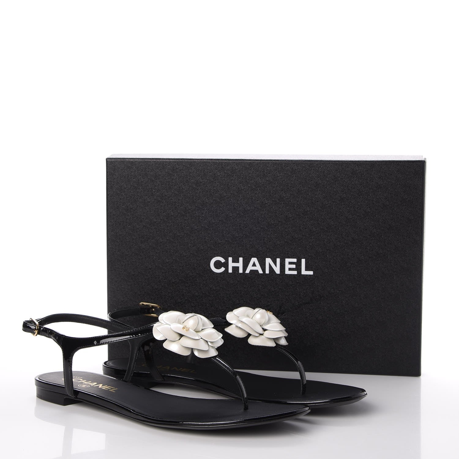 Chanel Patent Calfskin Camellia Thong Sandals 40 Black White 14 of 14