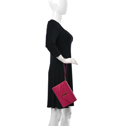 Saint Laurent Grain De Poudre Matelasse Chevron Monogram Envelope Clutch Fuxia Couture 2 of 8