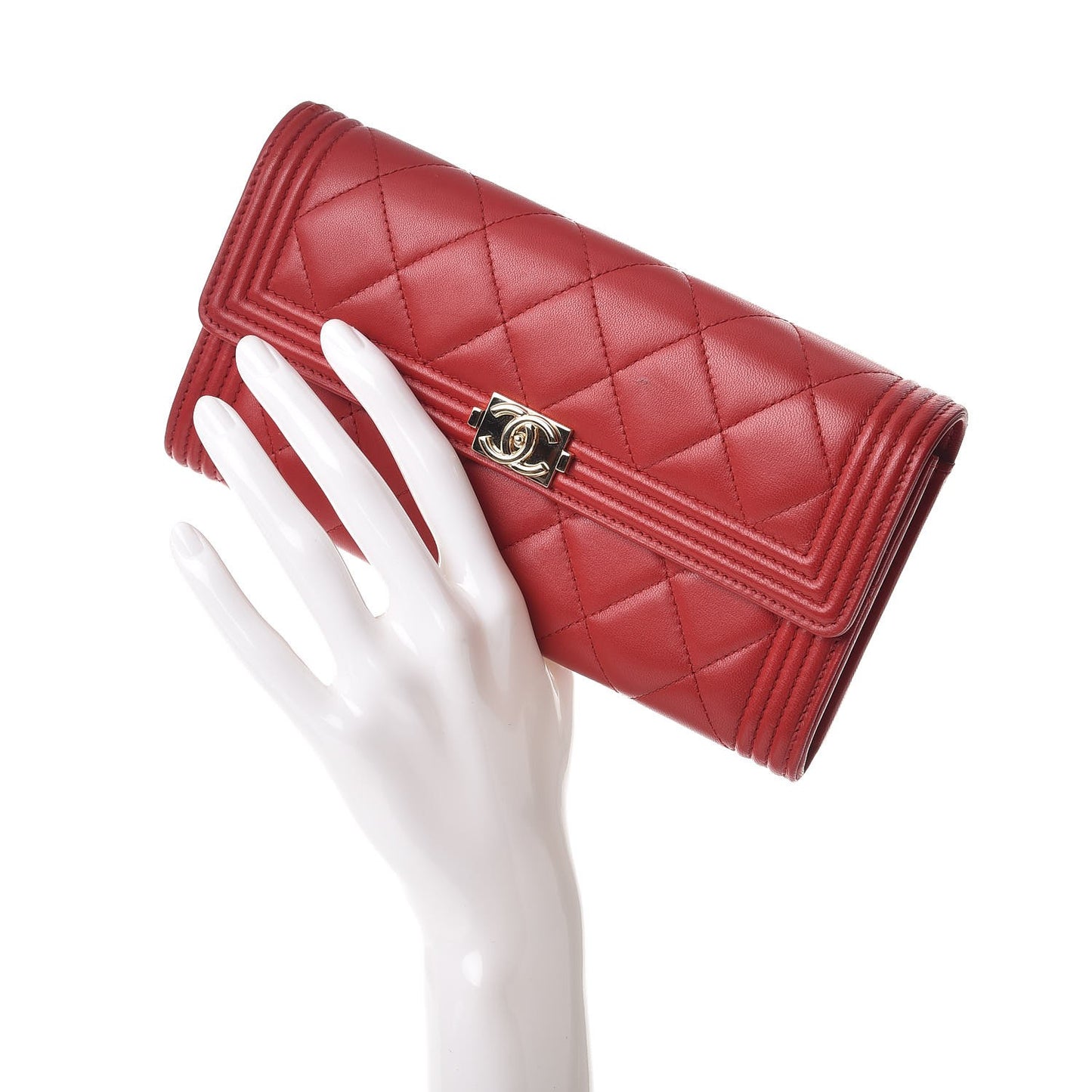 Lambskin Quilted Boy Flap Wallet Red