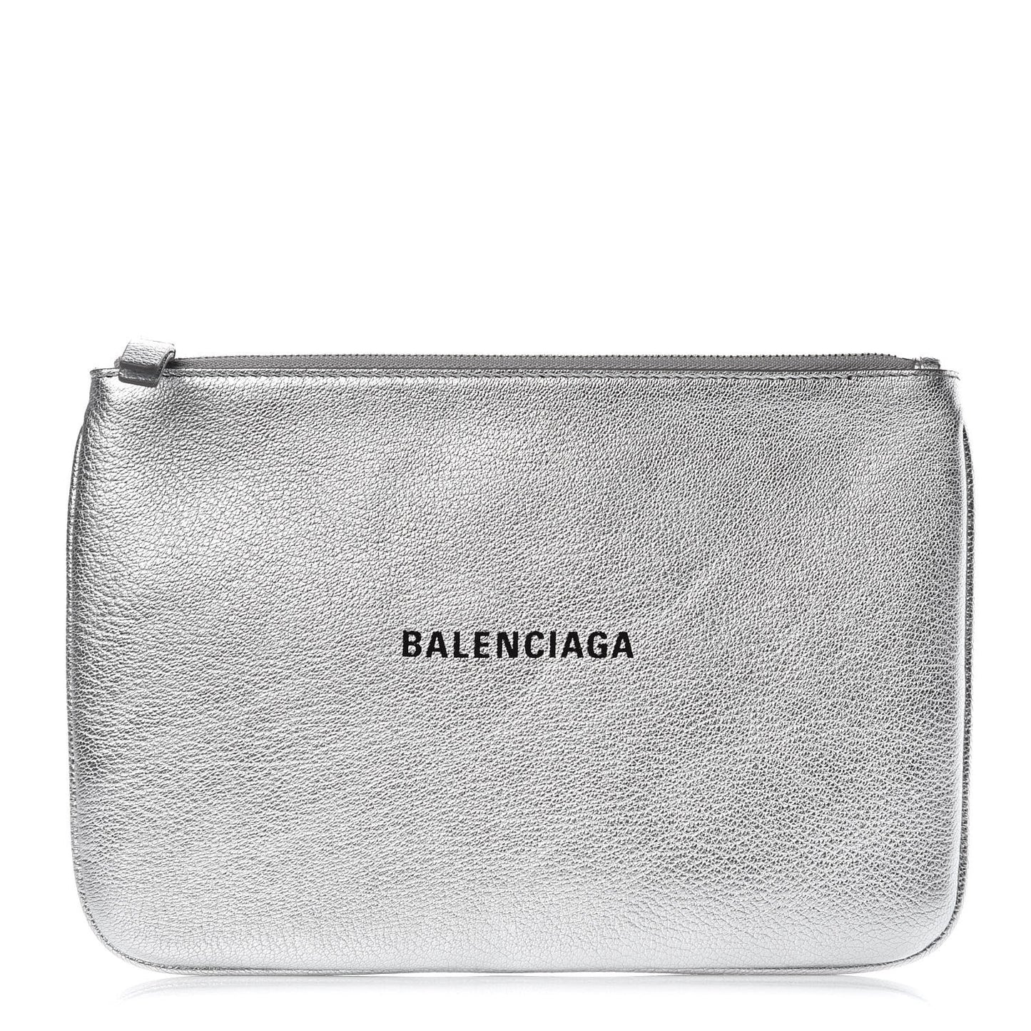 Metallic Goatskin Logo Large Everyday Zip Pouch Argent Black