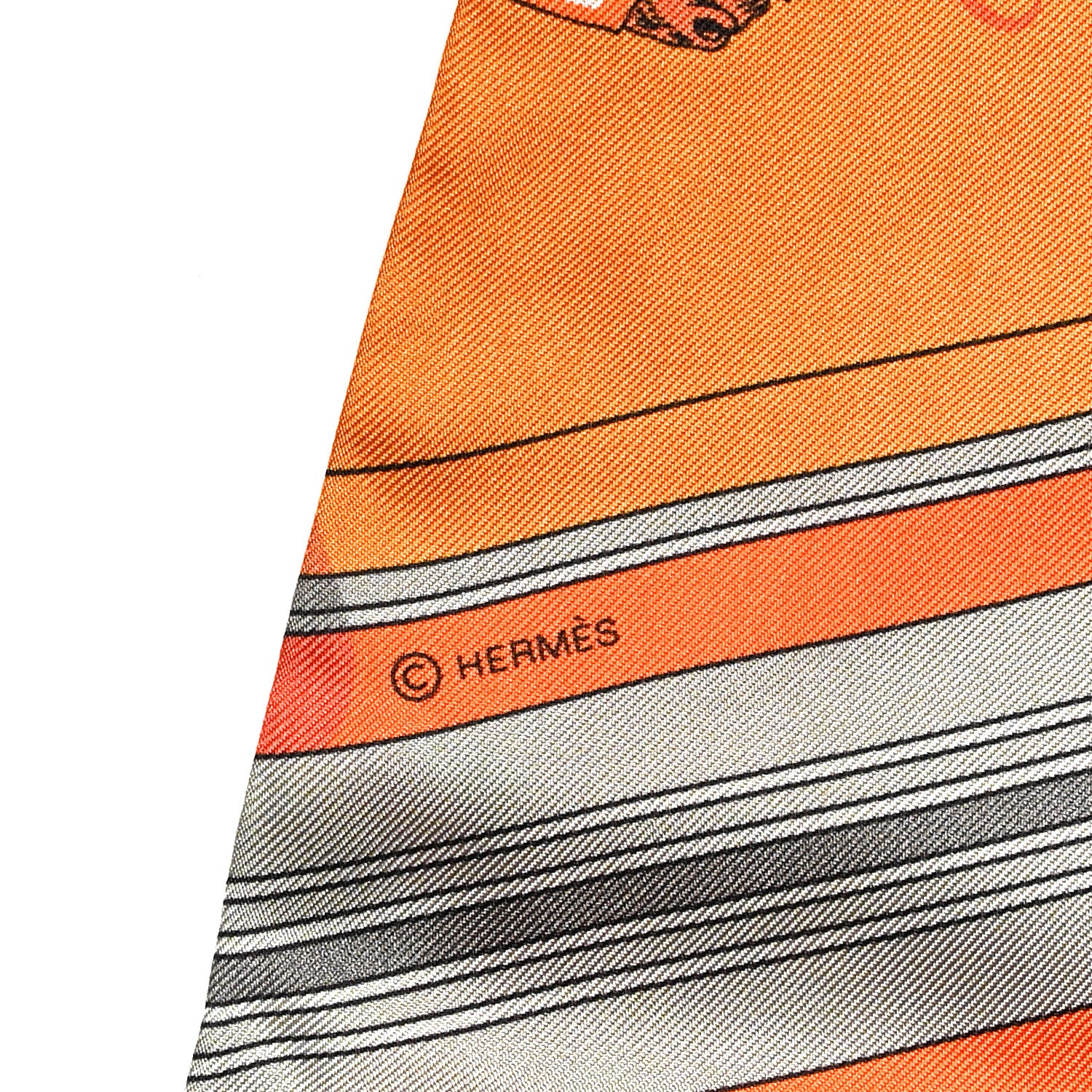 Hermes Silk Carre En Carres Maxi Twilly Orange Gris Vieil Or 4 of 5