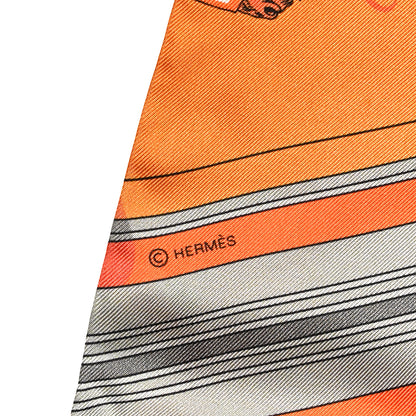 Hermes Silk Carre En Carres Maxi Twilly Orange Gris Vieil Or 4 of 5