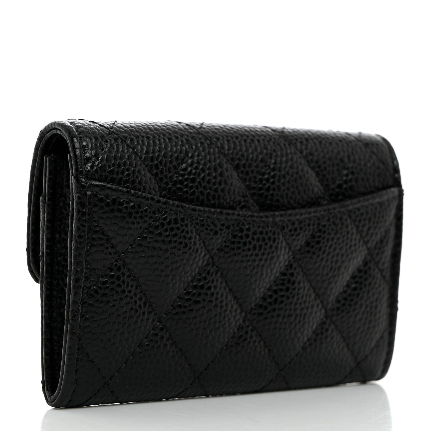 Caviar Quilted Flap Card Holder Wallet Black