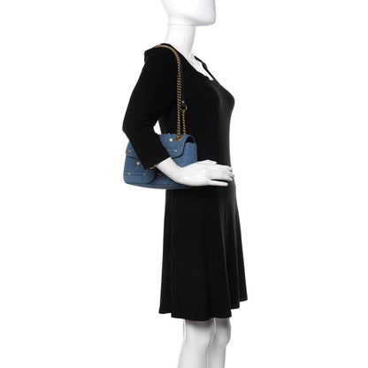 Gucci Denim Matelasse Pearl Studded Small GG Marmont Shoulder Bag Blue 2 of 10