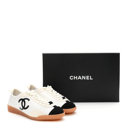 Chanel Calfskin Embossed Suede Sneakers 36.5 White Black 10 of 10